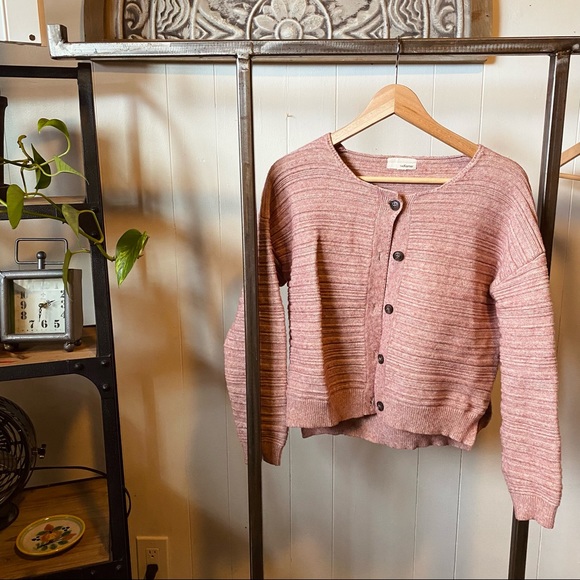 The Korner • Pink Ribbed Wool Cardigan - Picture 1 of 7